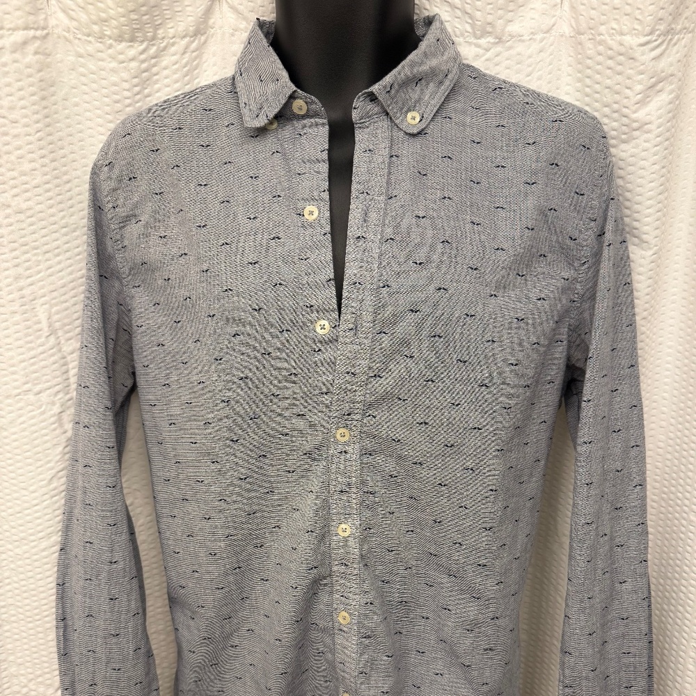 Gray and Blue Mustache Button Down
